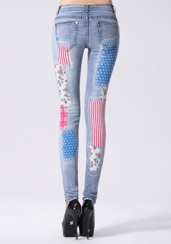 SZ60210 print skinny pants woman boyfriend jeans for women embroidered jeans